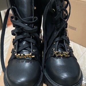 Karl Lagerfeld Black Combat Boots with Gold Accents Brand New no box